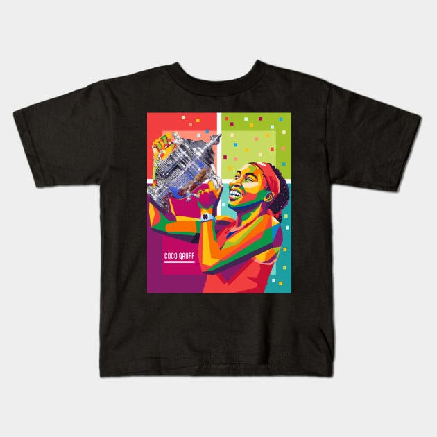 coco gauff champion Kids T-Shirt by cool pop art house